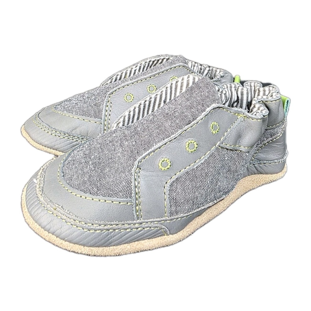 Robeez Stylish Steve Gray Leather Soft Sole Toddler Shoes Size 12-18 Months